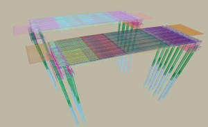 The whole picture of the skeleton of the bridge. It becomes easier to see by color-coding the parts. The data of each part is saved.